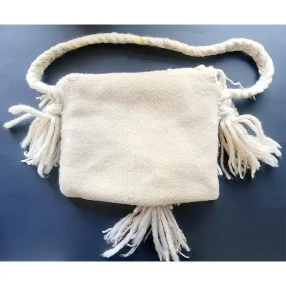 Vintage Handwoven Wool Fringe Purse Boho Artisan Bag - Picture 2 of 12